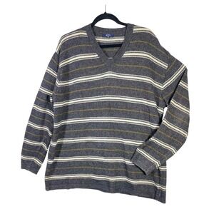 MUDO Mens XL Striped V Neck Lambswool Sweater Pullover Long Sleeve